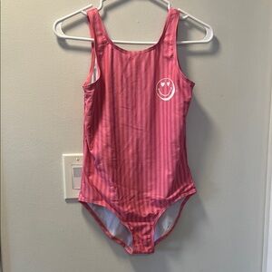 Joe Fresh Pink and Coral Striped One-Piece Swimsuit with Smiley Graphic